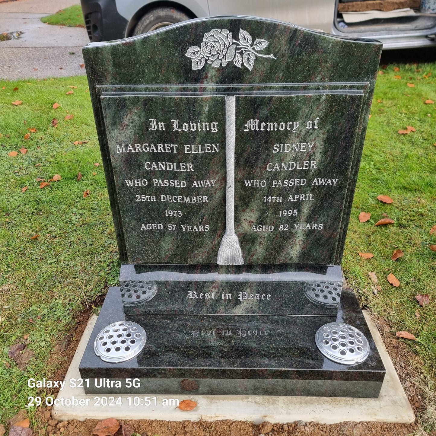 Book Memorial With Carved Roses