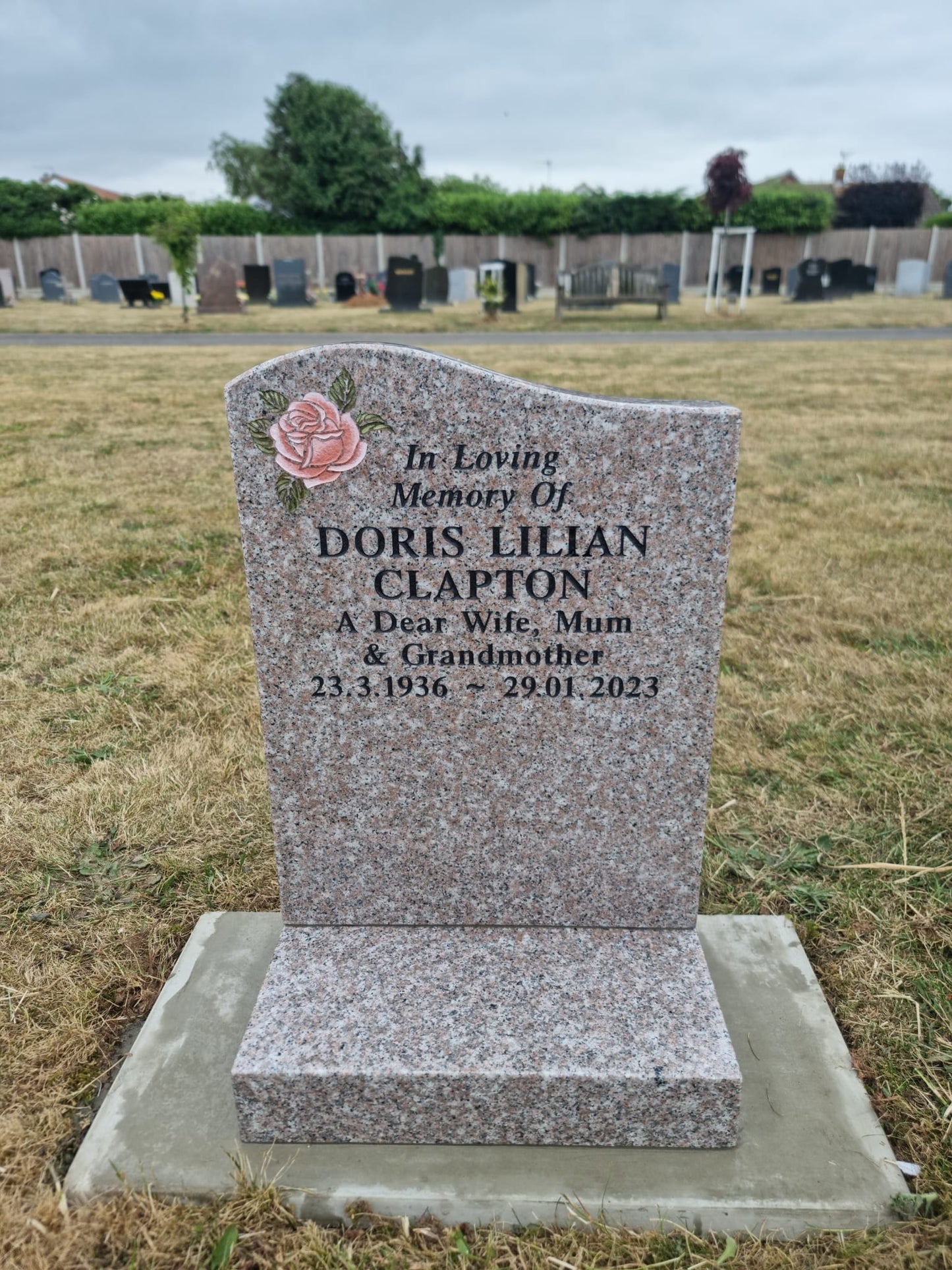 Half Ogee Headstone With Rose Design