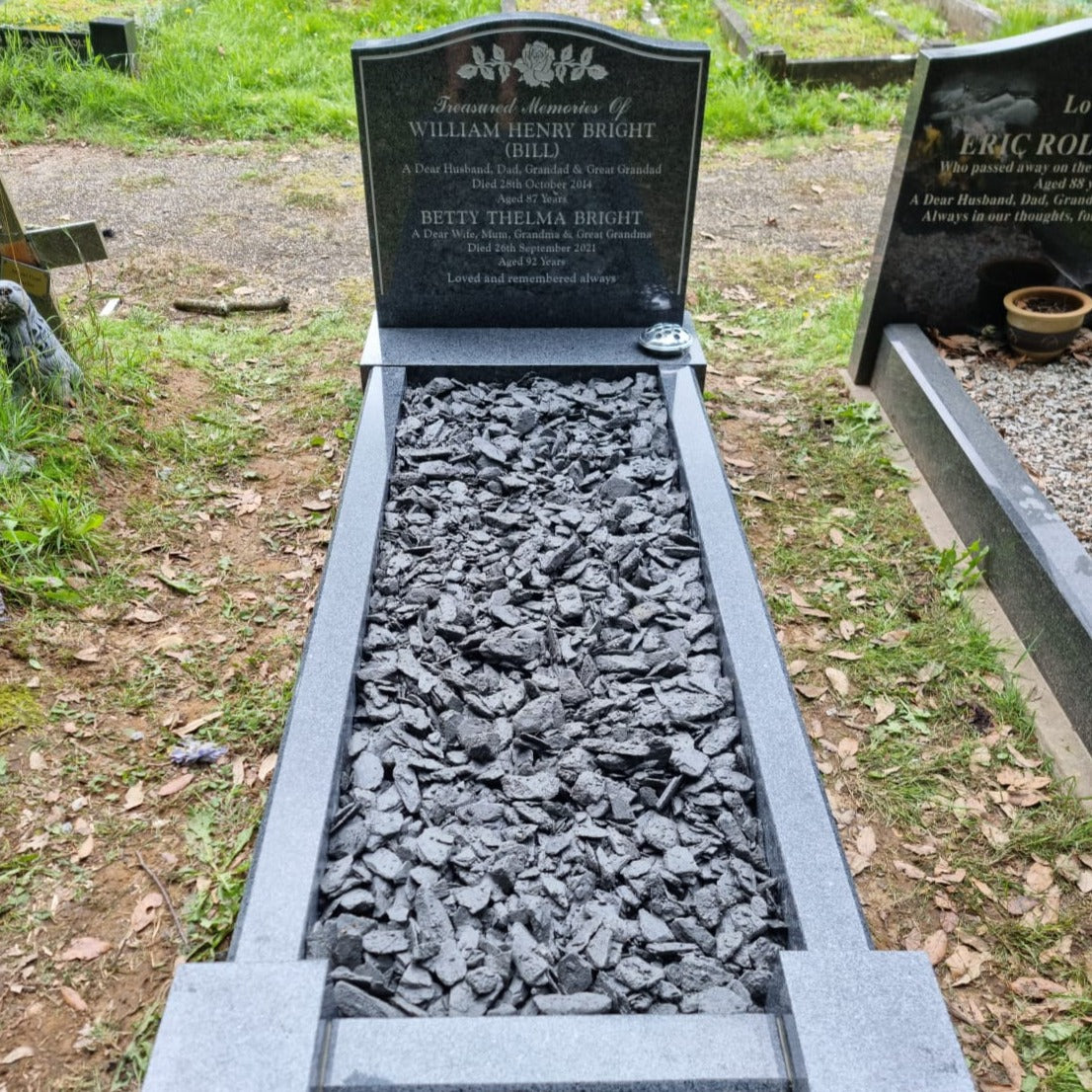 Ogee headstone with kerbs and corner posts