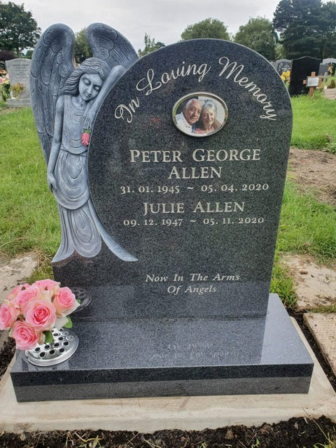 Circular Headstone With 2 Hand Carved Angels