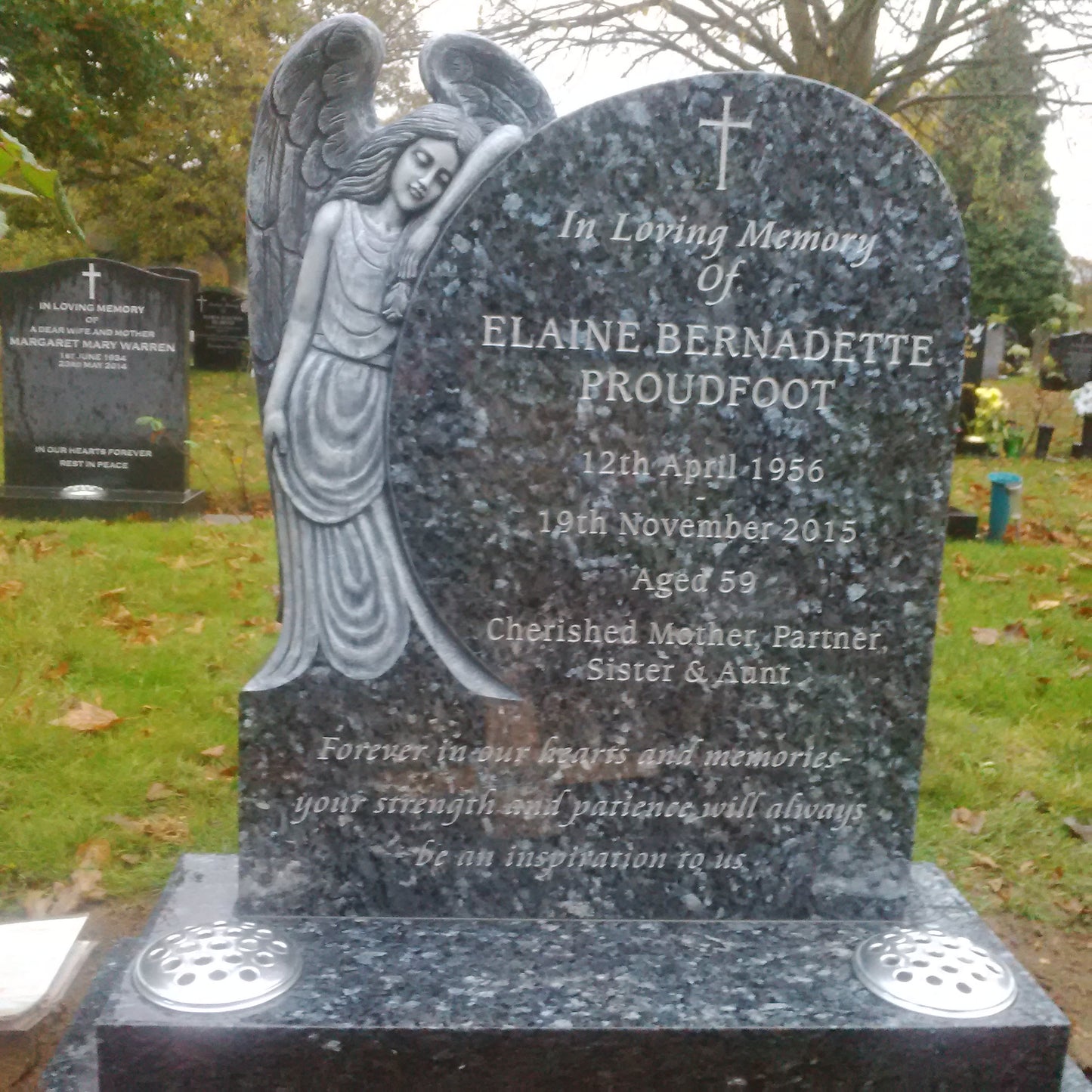 Circular Headstone With 2 Hand Carved Angels