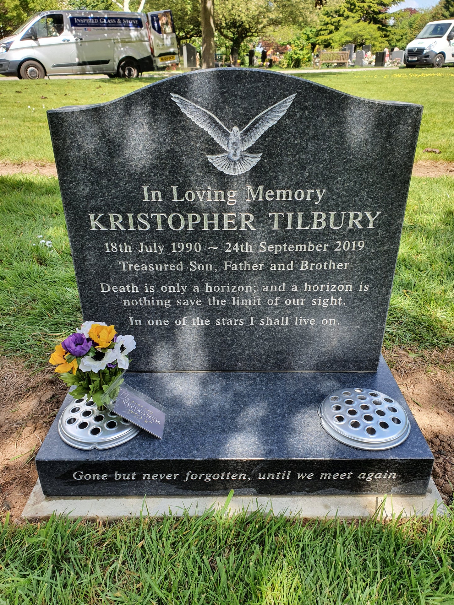 Round Top Headstone With Dove Design