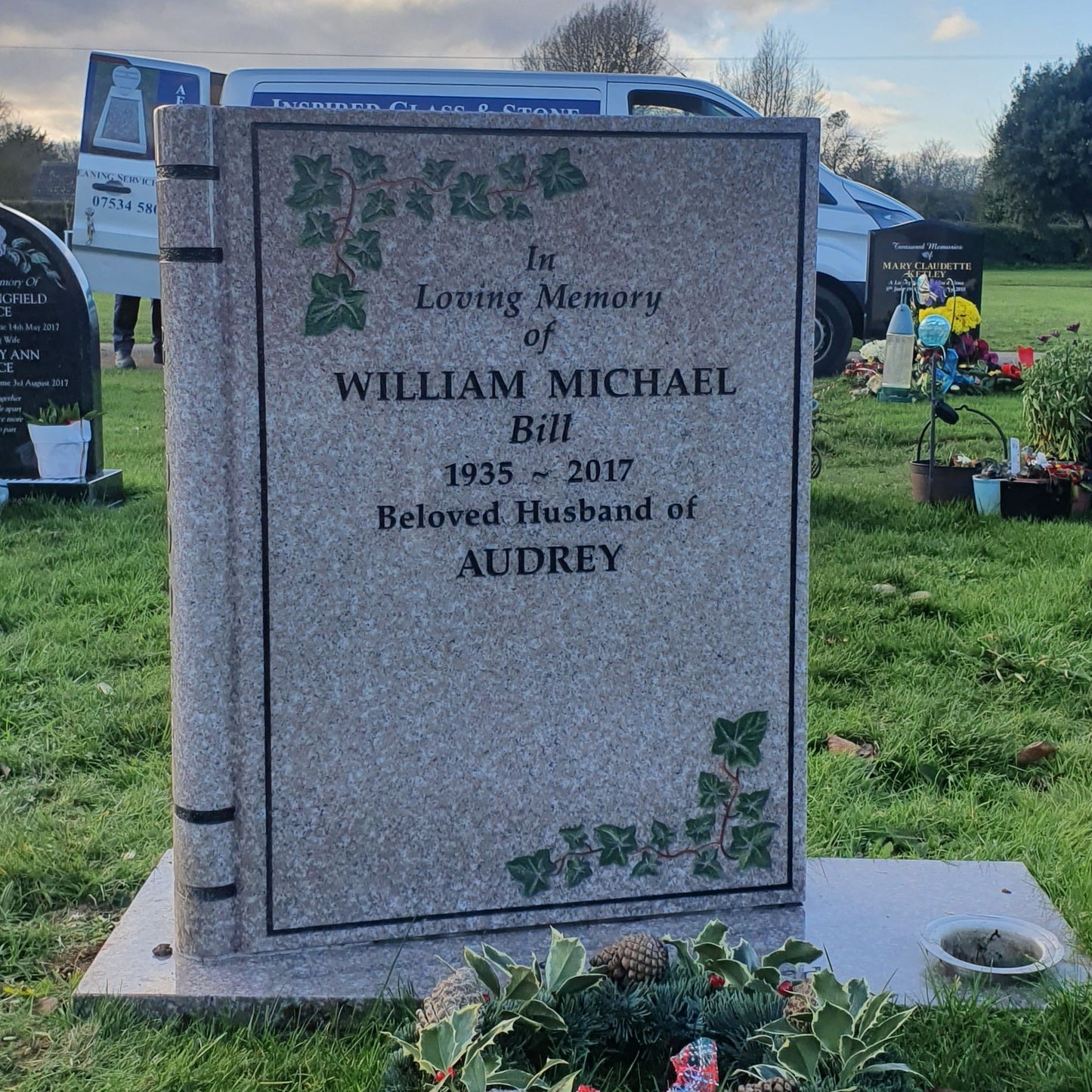 Closed Book With Spine Headstone Memorial