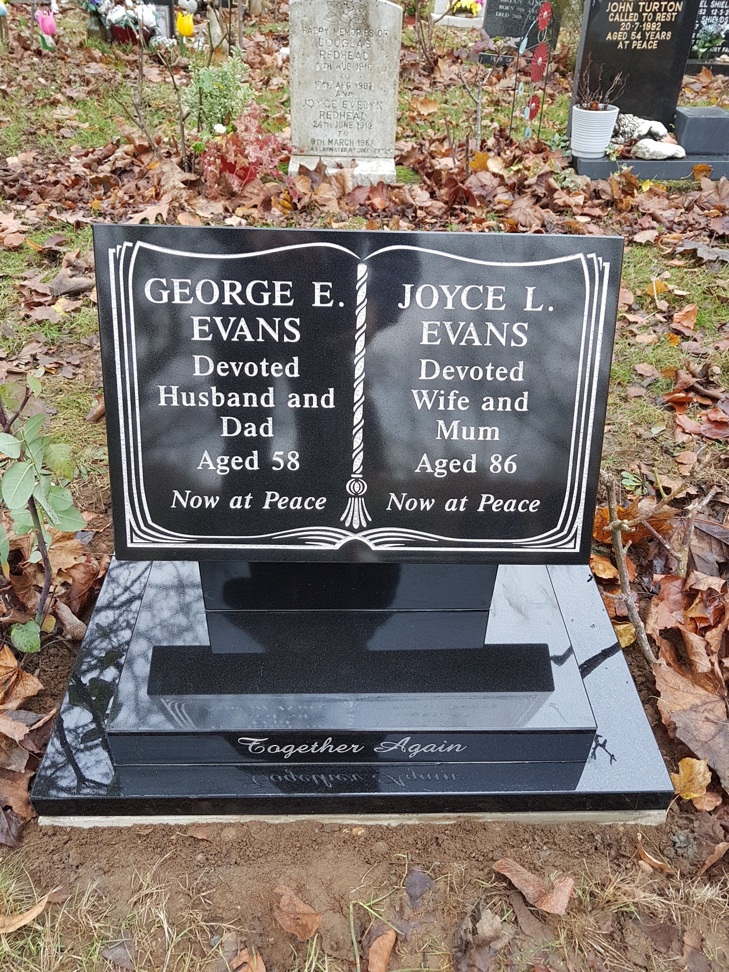 Tablet With Carved And Hi-Lighted Roses Memorial