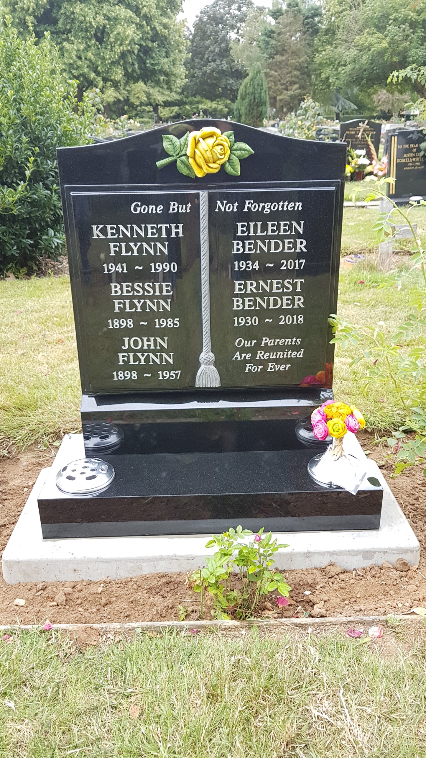 Ogee Headstone With Carved Wild Roses, Centre heart And Book