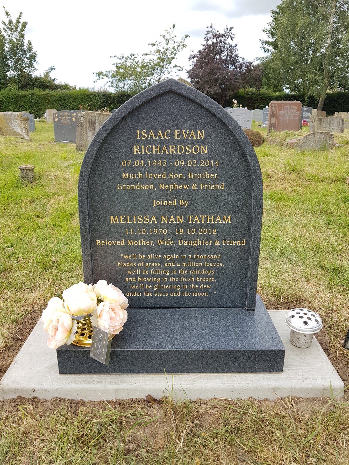 Gothic shape memorial with hand carving