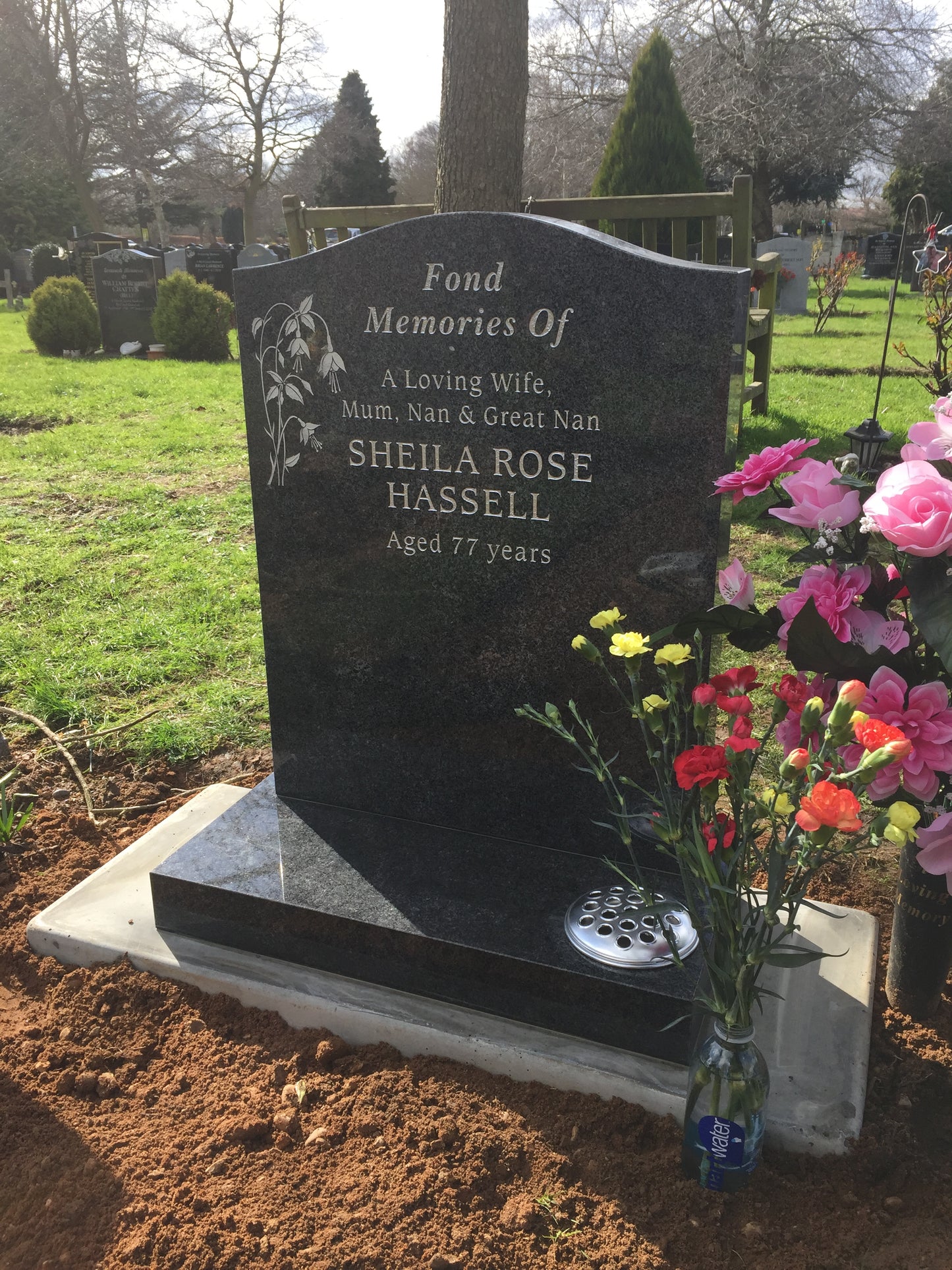 Ogee Top Headstone With Painted Lily