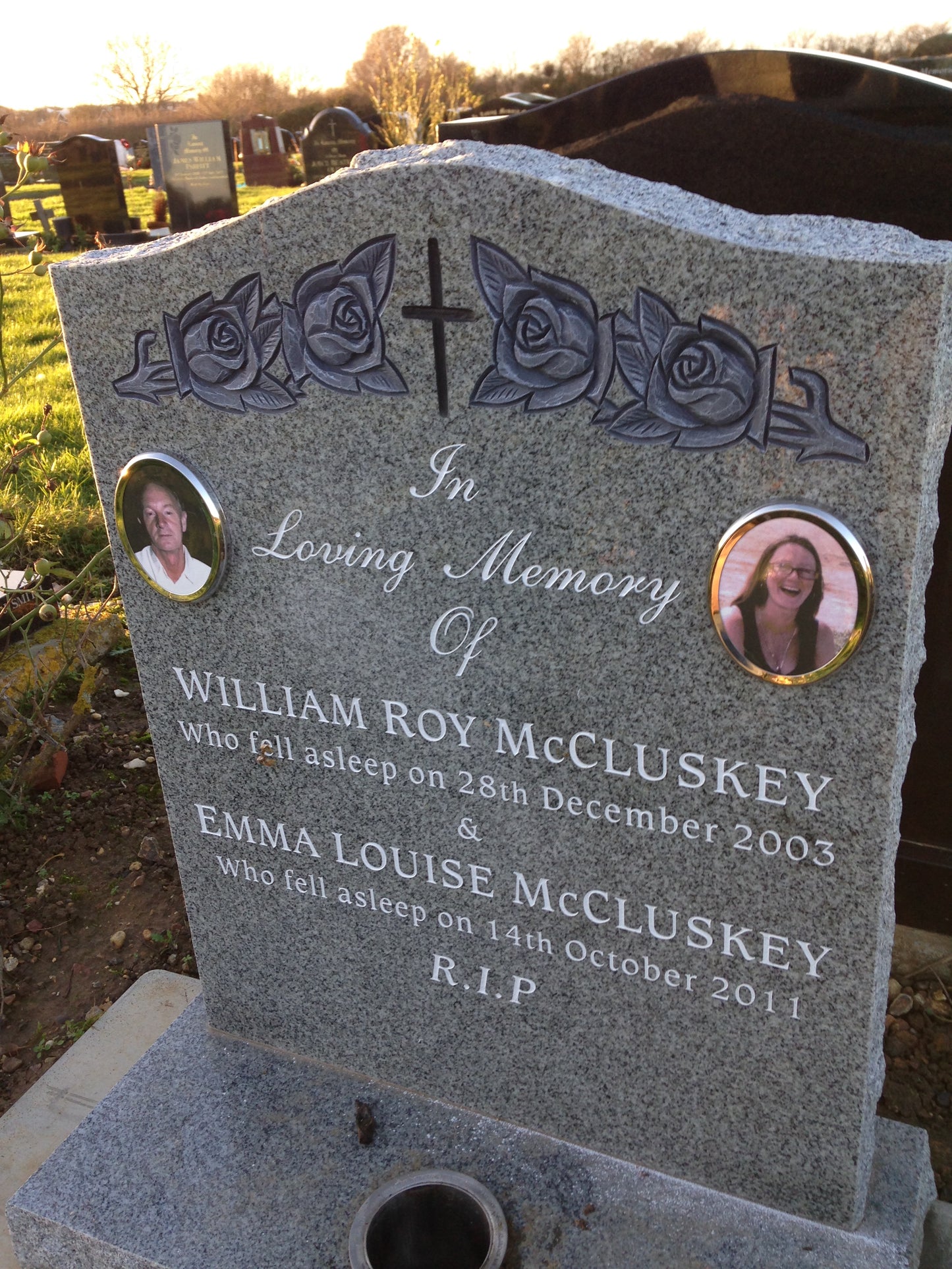 Ogee Headstone With Carved Cross & Roses