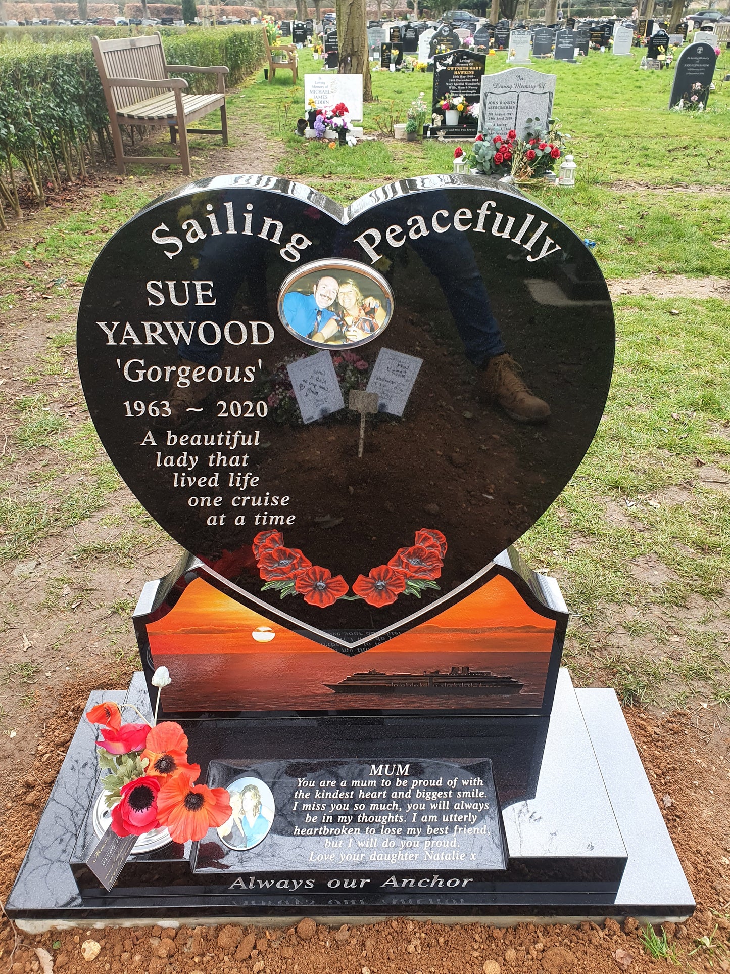 Heart memorial with carved and painted poppies (can be any design)