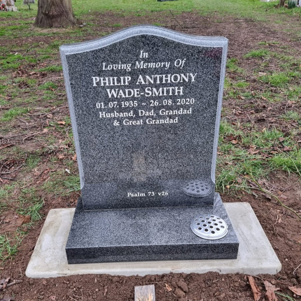 Ogee shaped headstone with a stopped moulded edge