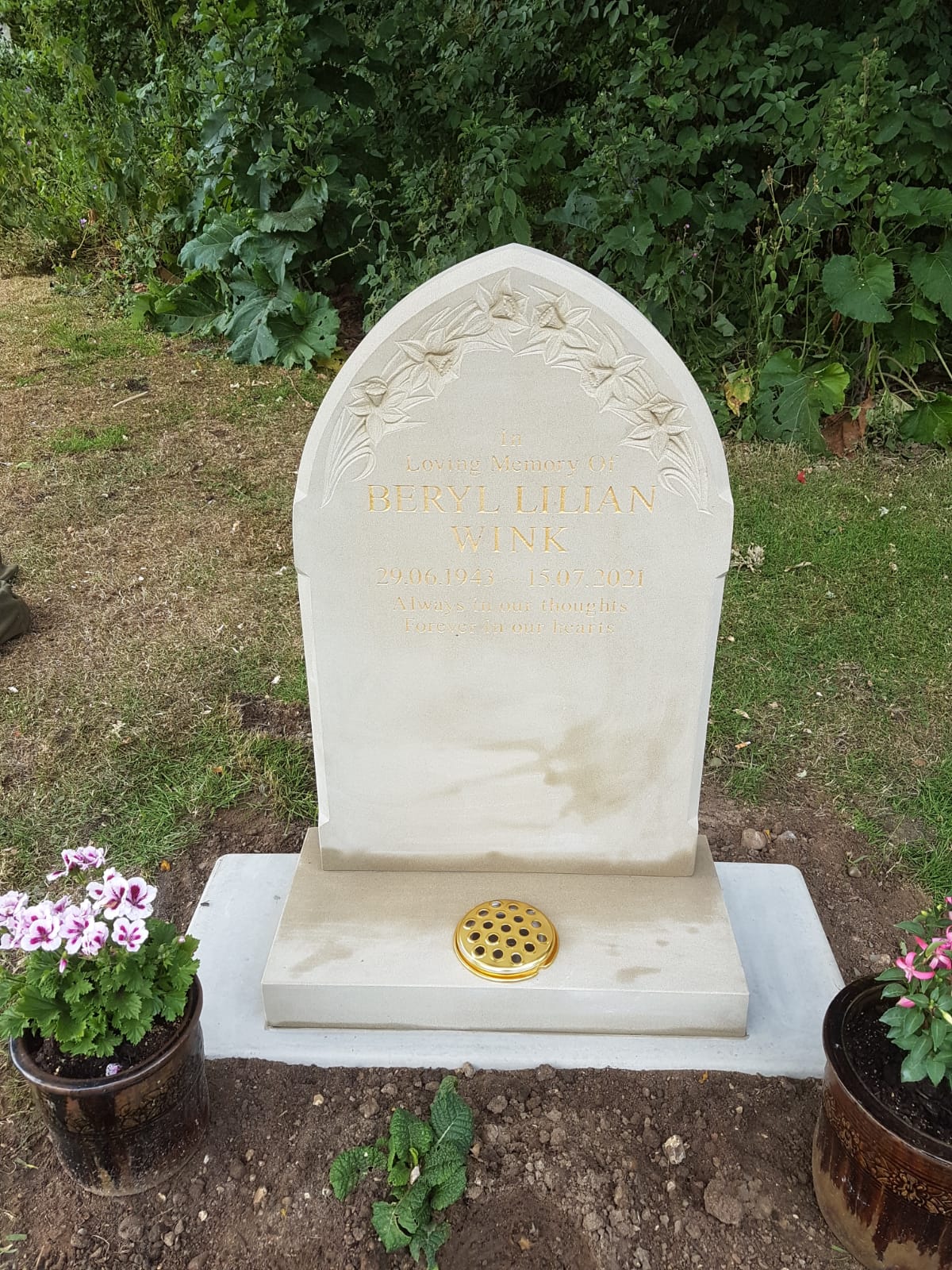 Gothic shape memorial with hand carving