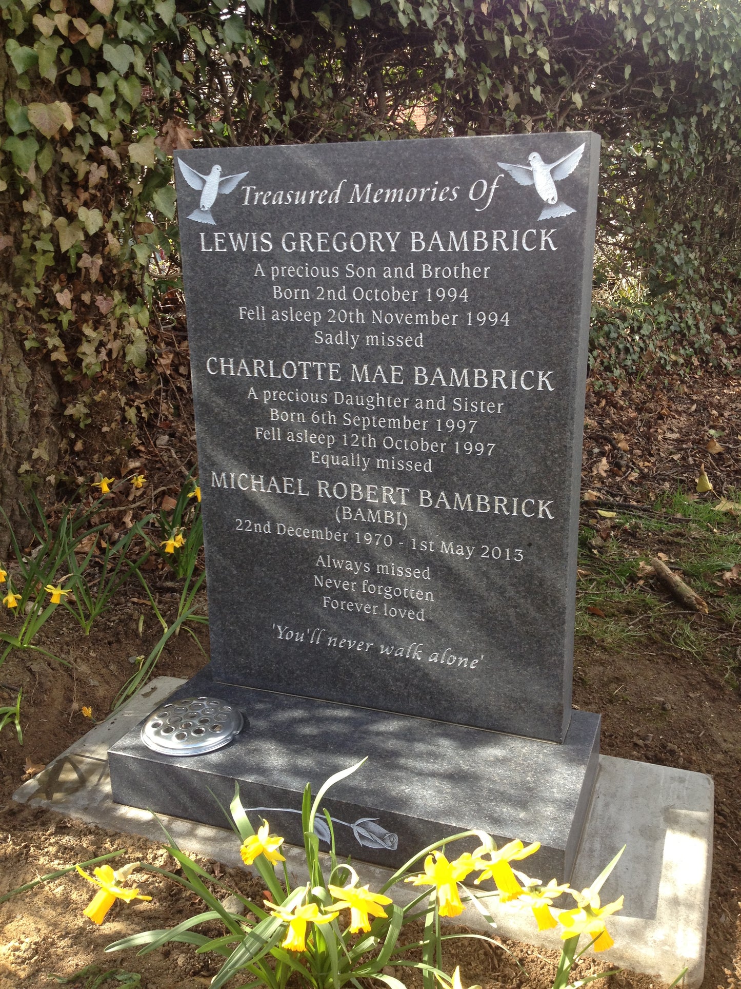 Square top memorial with optional pin line and cross