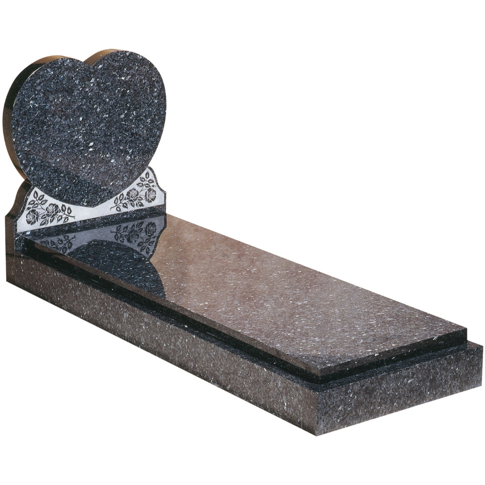 Heart shaped headstone with cover slab to kerbs