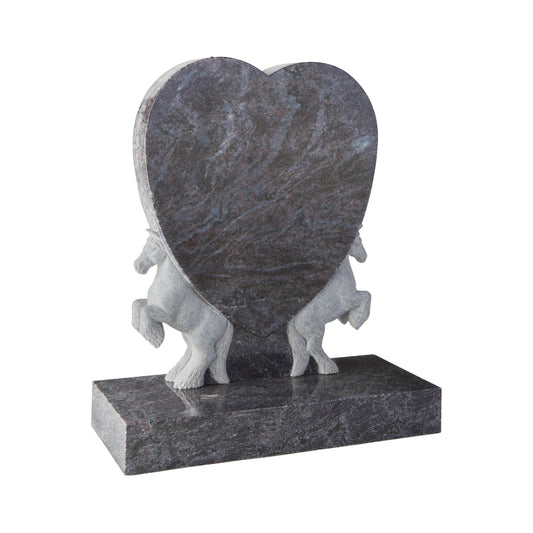 Heart memorial with rearing carved horses