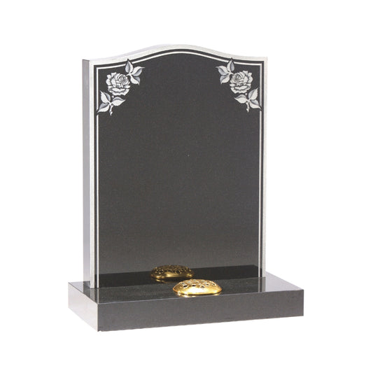 Ogee shaped memorial with Double border and rose design