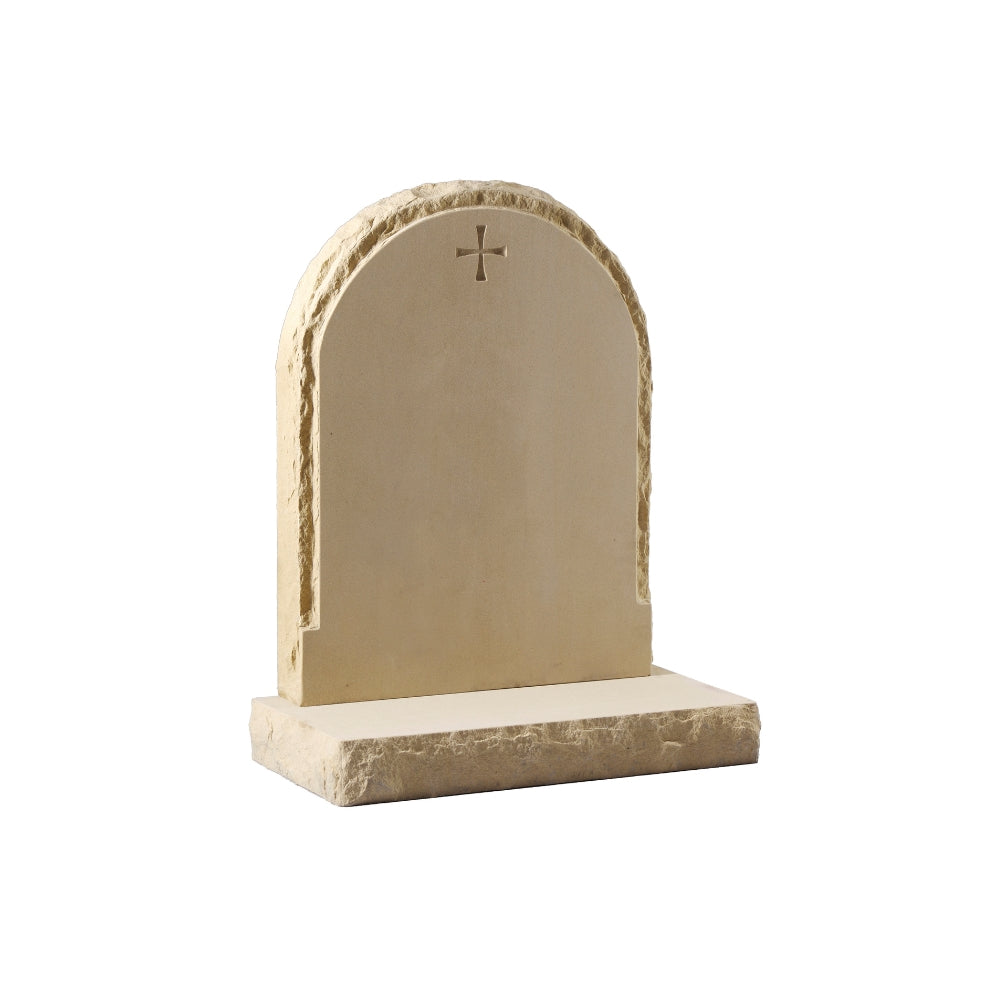 Rustic edge, pitched margin, round top memorial