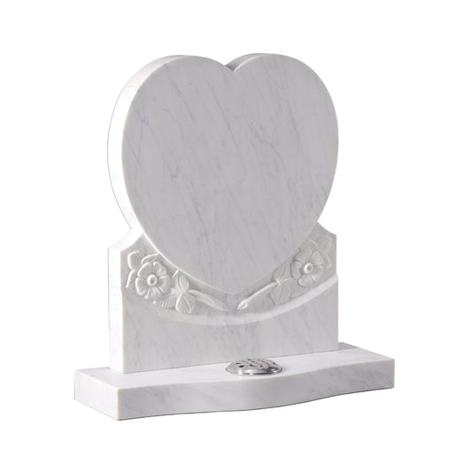 Heart shaped memorial with ogee front base and carved wild roses