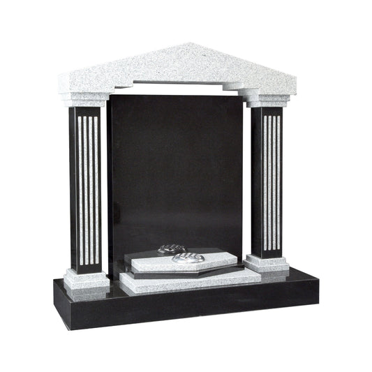 Classic square memorial with side columns & layered base