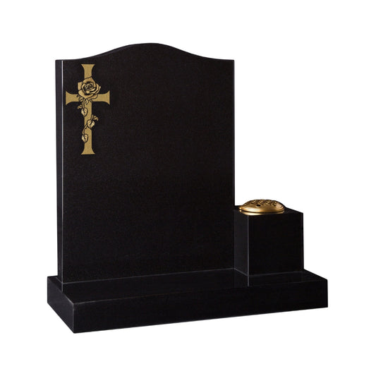 Ogee Headstone With Gold Leaf Rose And Cross