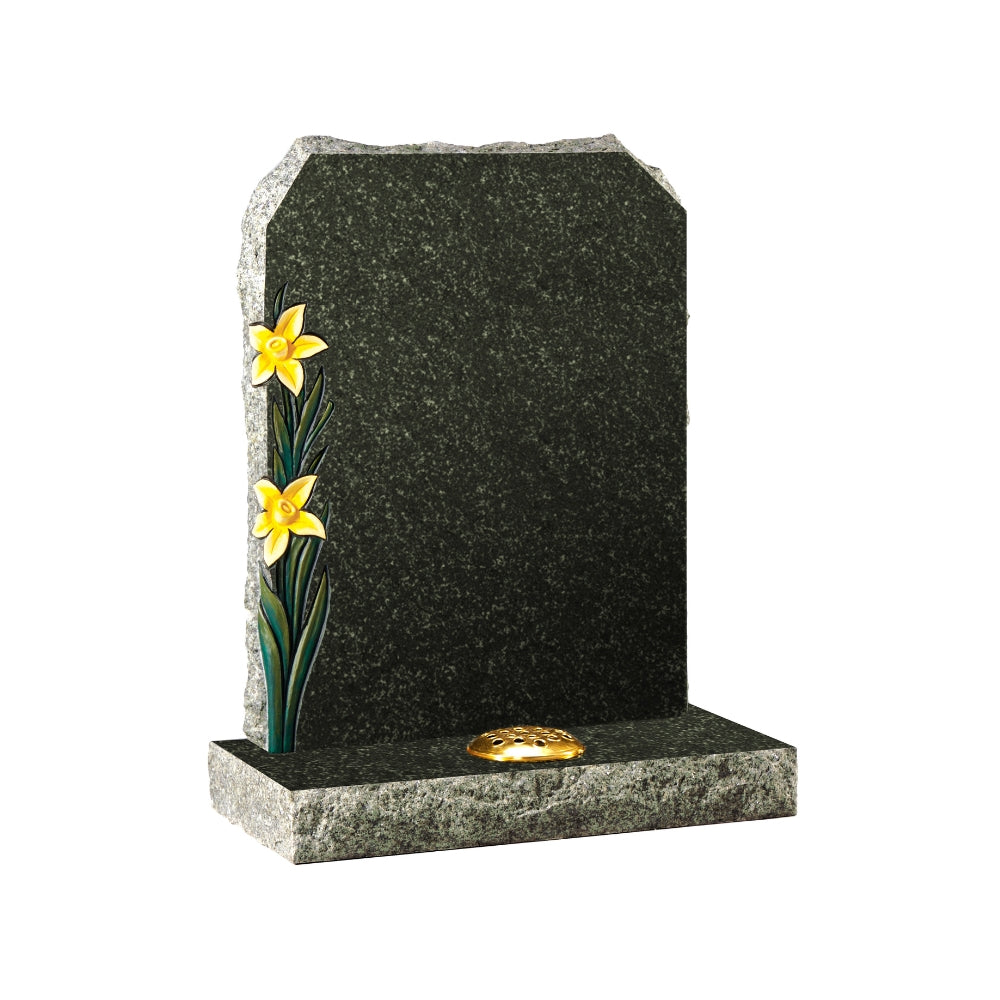 Headstone With Square Top & Splayed Corners With Daffodil Design