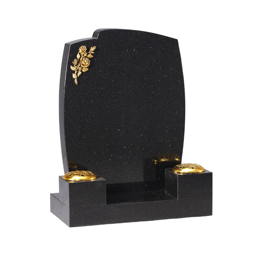 Headstone With Bronze Rose & 2 Vases