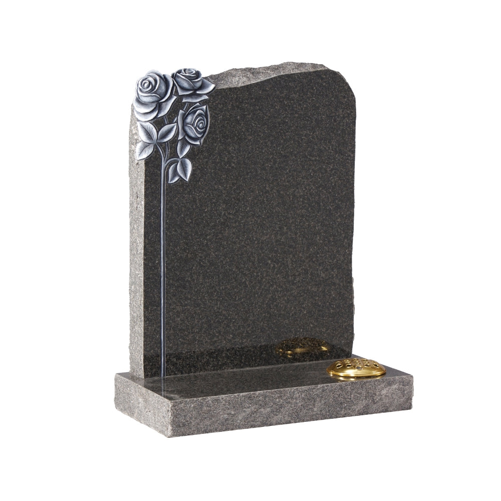 Rustic Headstone With Hand Carved Roses