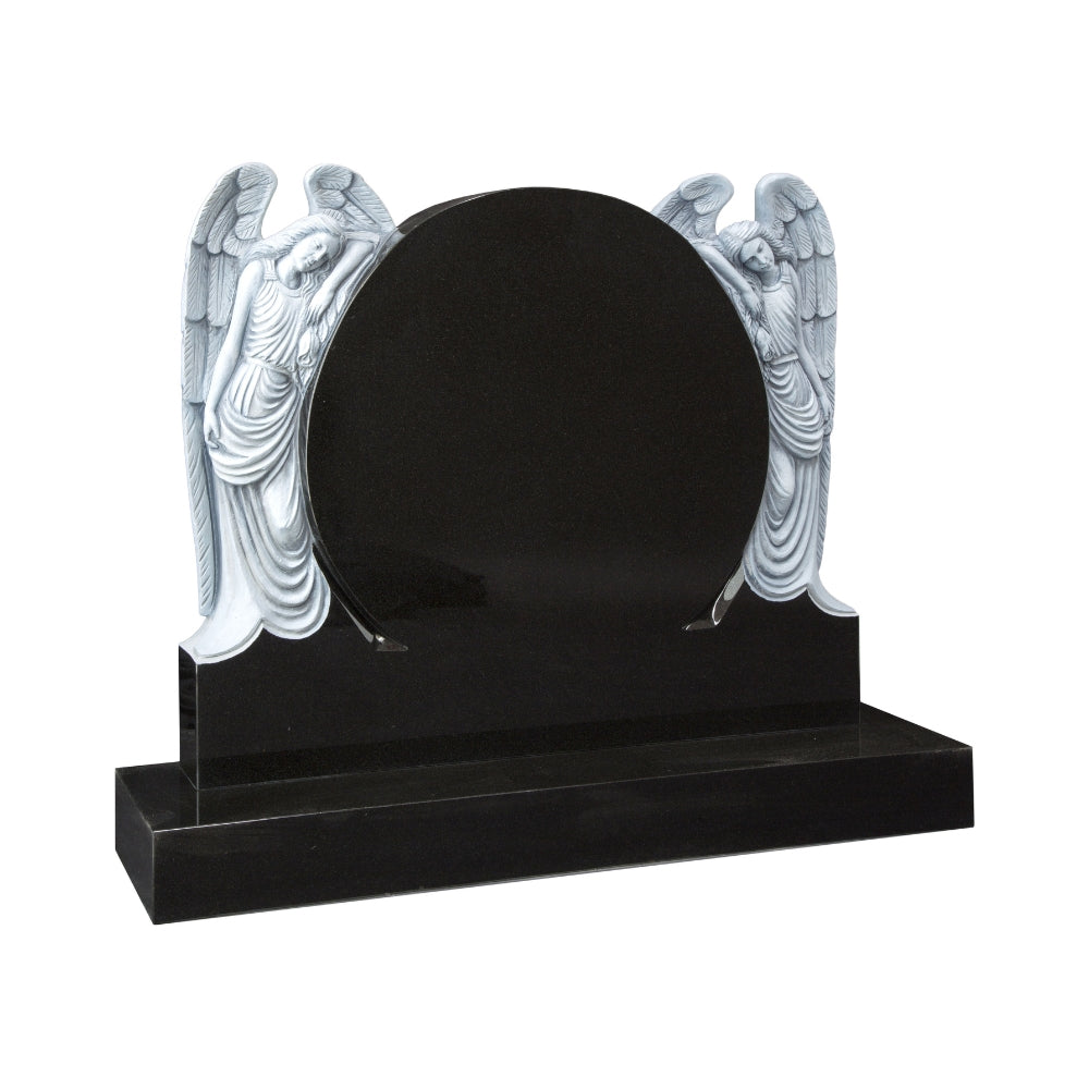 Circular Headstone With 2 Hand Carved Angels