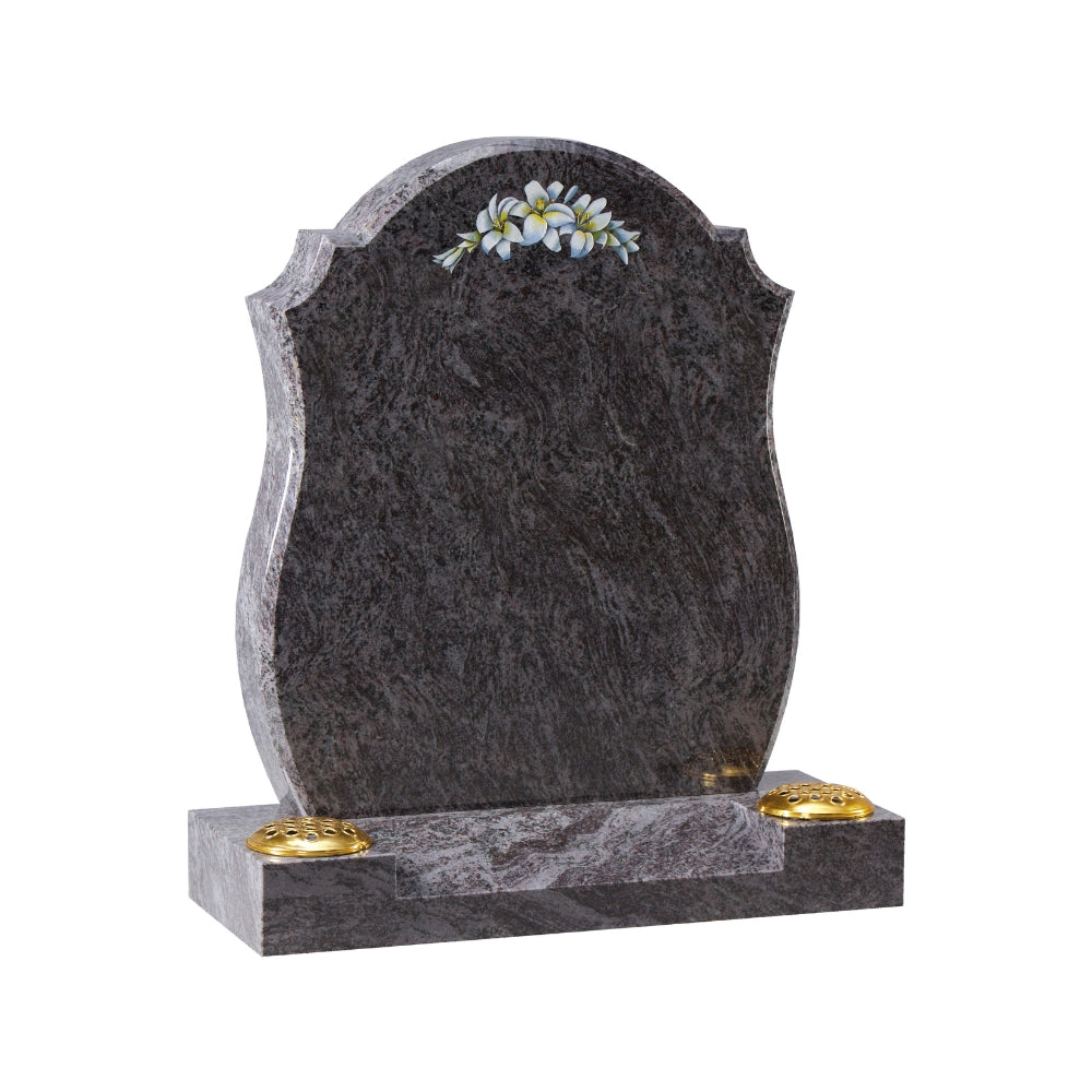Headstone With Painted Spray Of Lilies