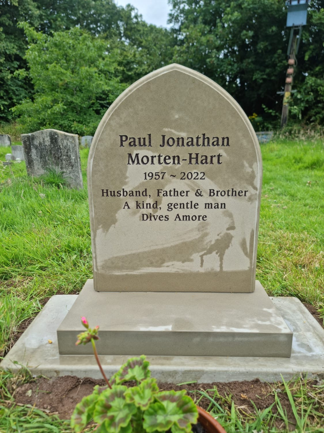 Gothic shape memorial with hand carving