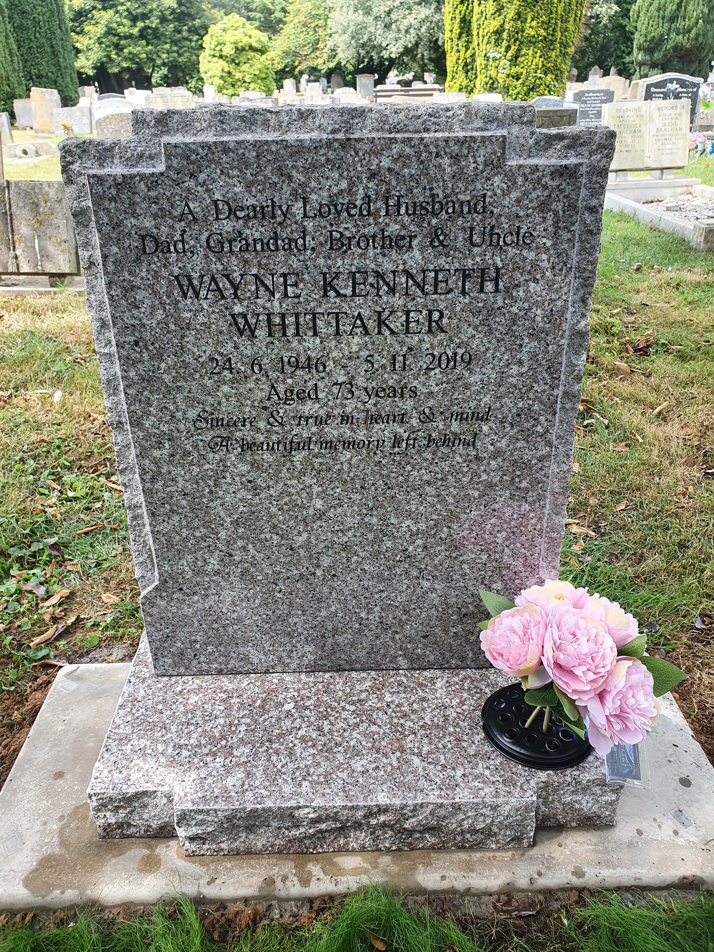 Square top memorial with optional pin line and cross