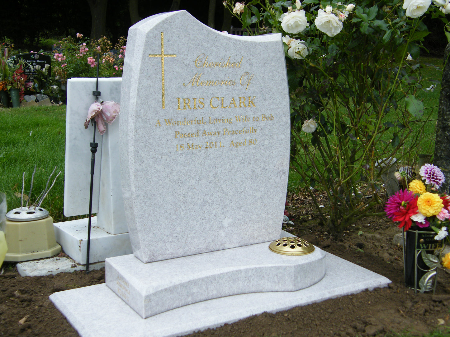 Headstone With Bronze Roses