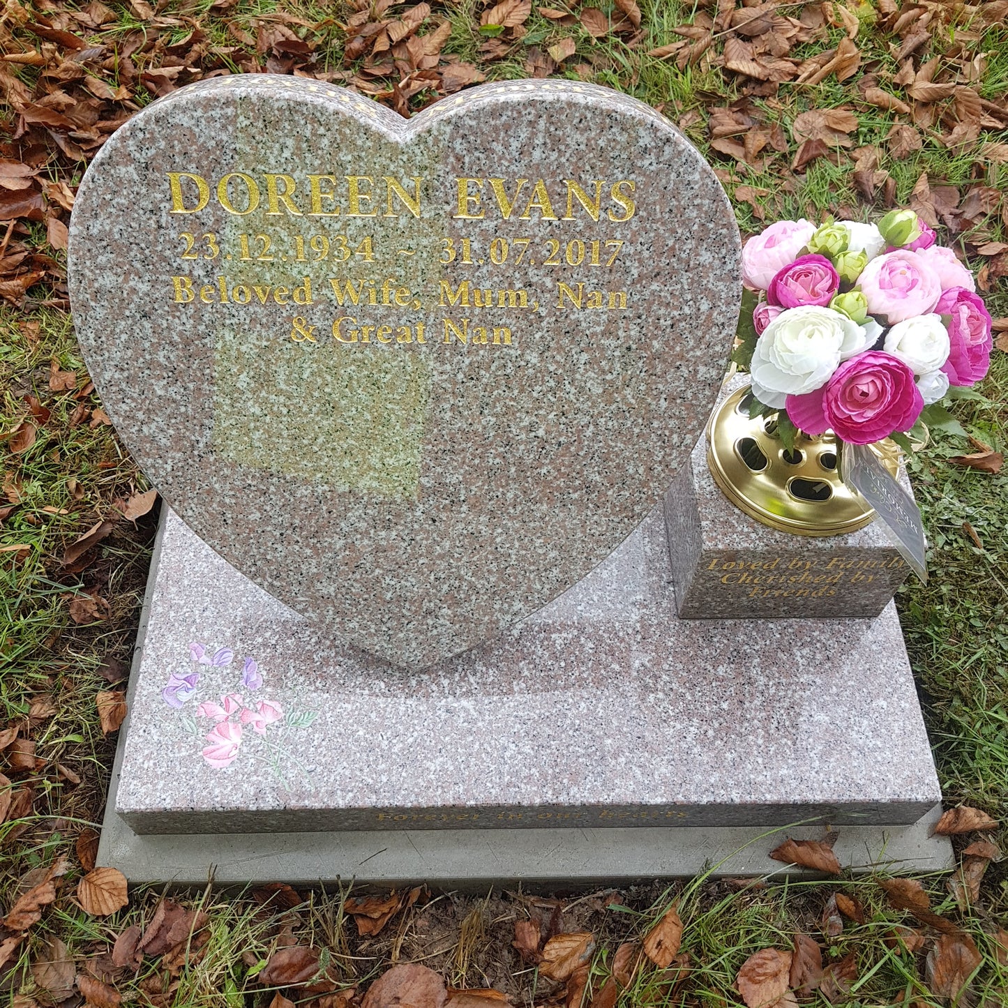 Heart Tablet Memorial With Side Vase