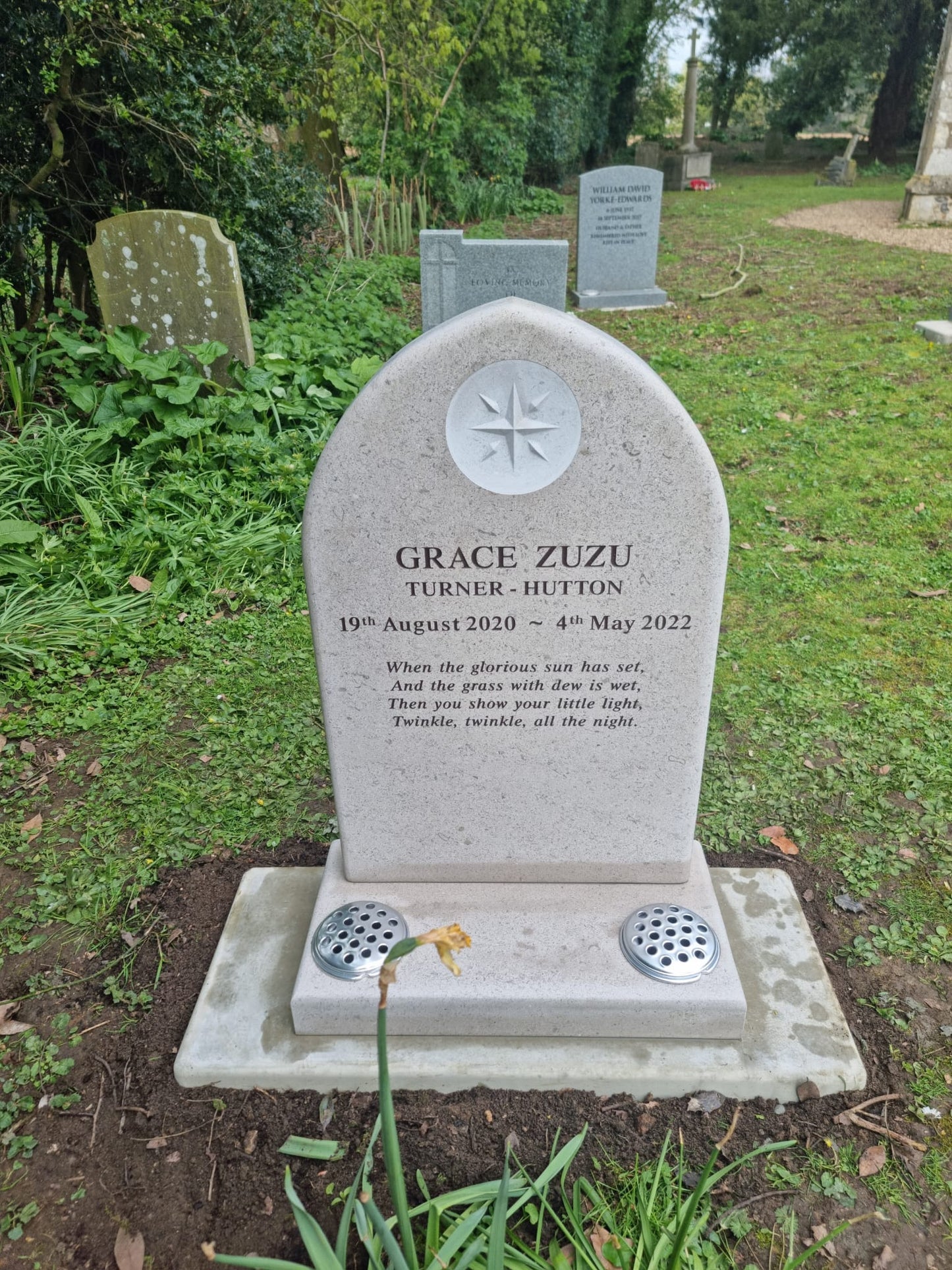 Gothic shape memorial with hand carving