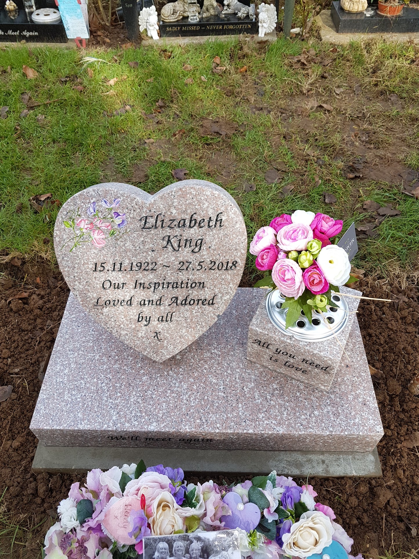 Heart Tablet Memorial With Side Vase