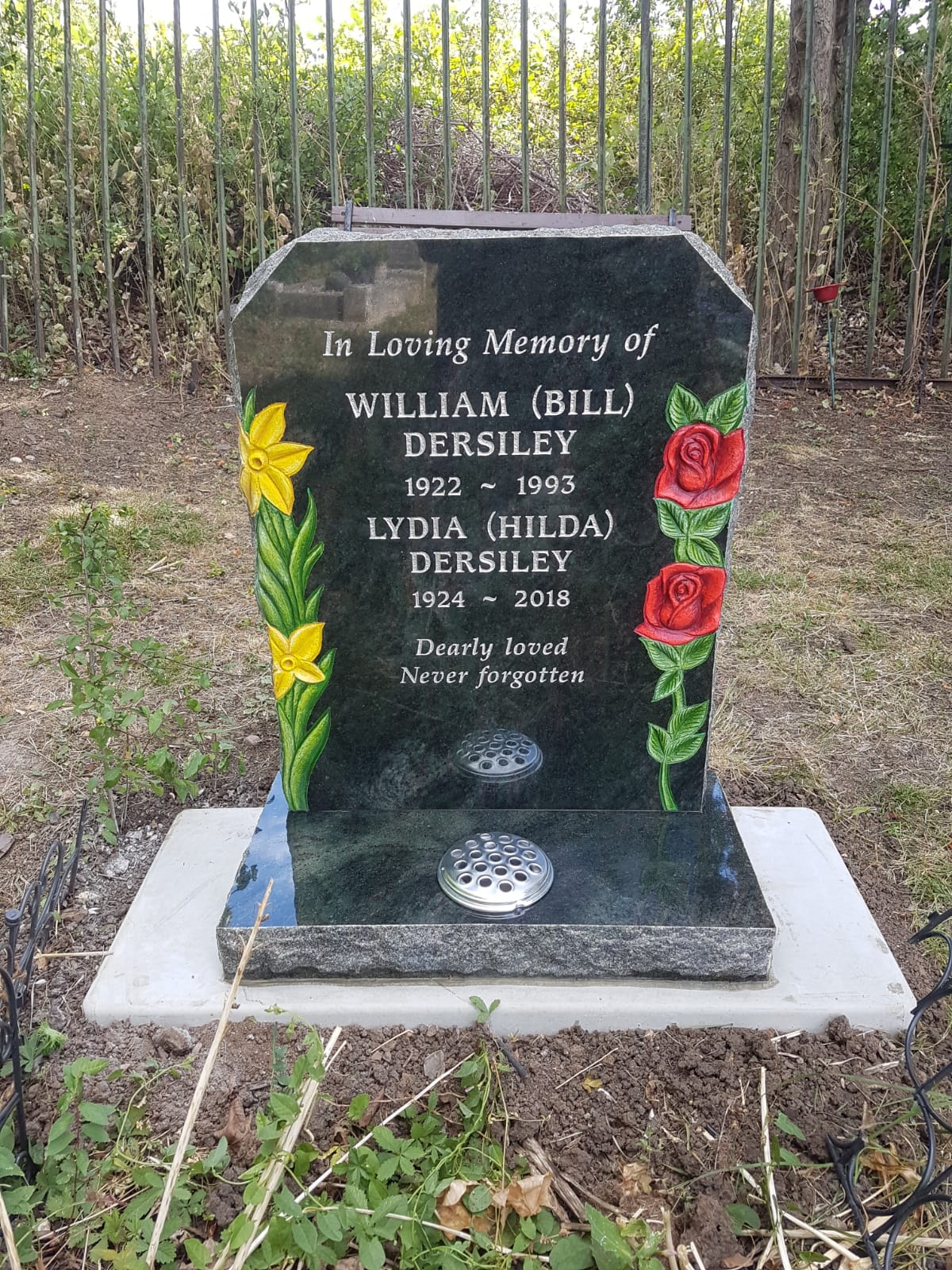 Square top memorial with optional pin line and cross