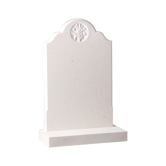Oval top memorial with oval shaped shoulders and hand carved lily (can be any flower)