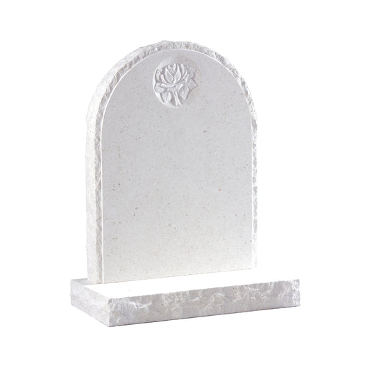 Rustic round top memorial with pitched edges, carved design optional.