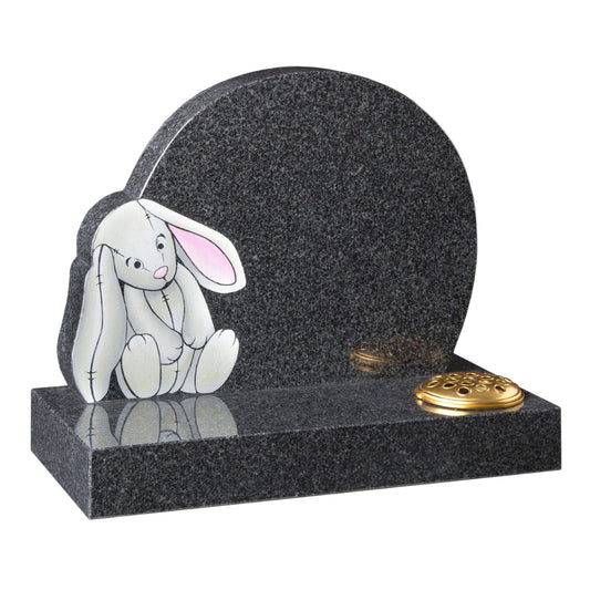Bunny On Round Shaped Memorial With Square Base