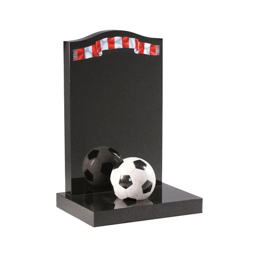 Ogee shaped memorial with scarf and football to base