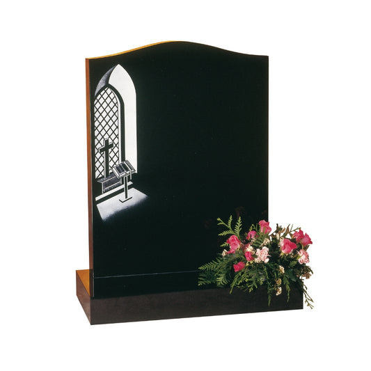 Ogee shaped memorial with optional church window design