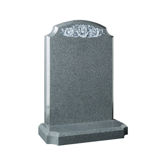 Oval Top Headstone With Scotia Shoulders And Rose Design