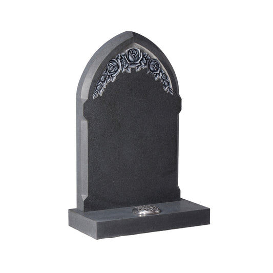 Gothic Headstone With Deep Carved Rose Design